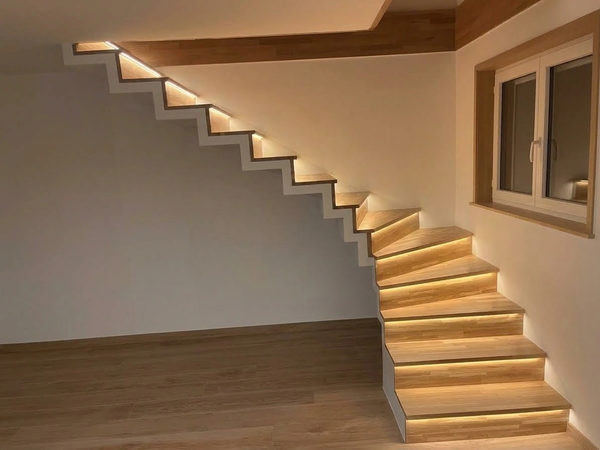 Cage d'escalier en chêne massif
